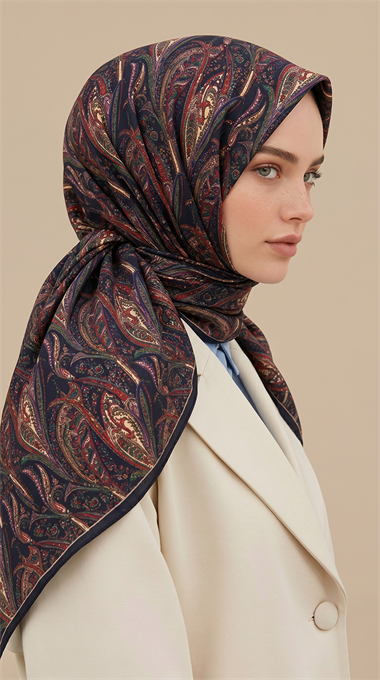 EFSUN DESENLİ 120*120 CM COTTON EŞARP -KIRMIZI / LACİVERT 