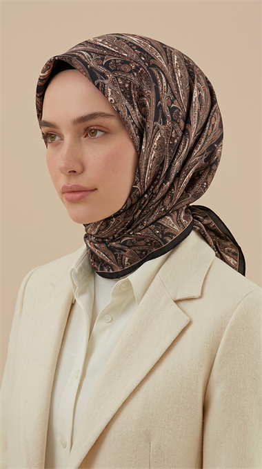 EFSUN DESENLİ 120*120 CM COTTON EŞARP - KAHVERENGİ / SİYAH 