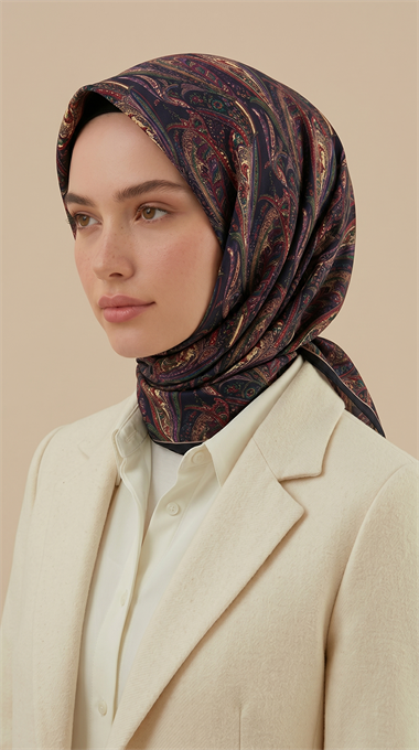 EFSUN DESENLİ 120*120 CM COTTON EŞARP -KIRMIZI / LACİVERT 