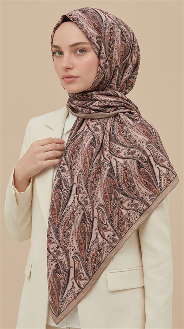 Karaca Eşarp ŞAL EŞARP EFSUN DESENLİ 120*120 CM COTTON EŞARP - KREM / TURUNCU 