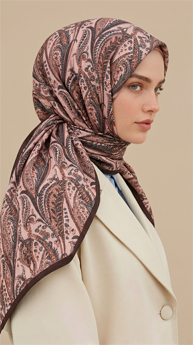 EFSUN DESENLİ 120*120 CM COTTON EŞARP - KAHVERENGİ / KREM