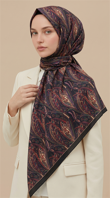 EFSUN DESENLİ 120*120 CM COTTON EŞARP -KIRMIZI / LACİVERT 