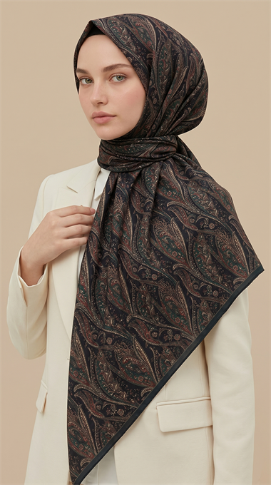 EFSUN DESENLİ 120*120 CM COTTON EŞARP - LACİVERT /  YEŞİL