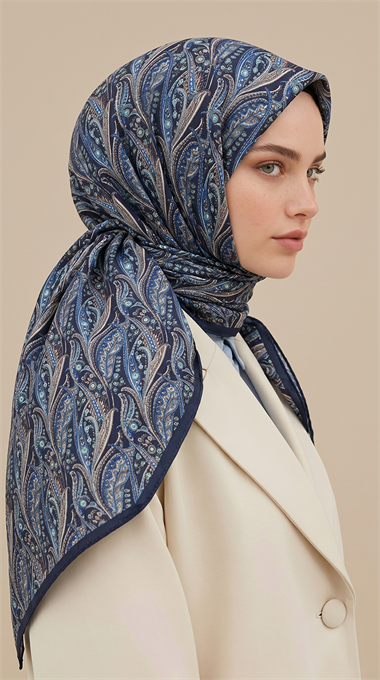 EFSUN DESENLİ 120*120 CM COTTON EŞARP -  LACİVERT