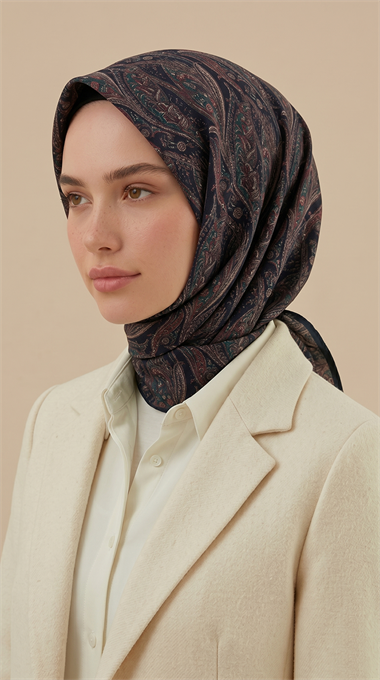 EFSUN DESENLİ 120*120 CM COTTON EŞARP - LACİVERT /  YEŞİL
