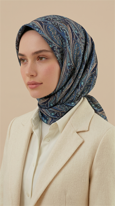 EFSUN DESENLİ 120*120 CM COTTON EŞARP -  LACİVERT
