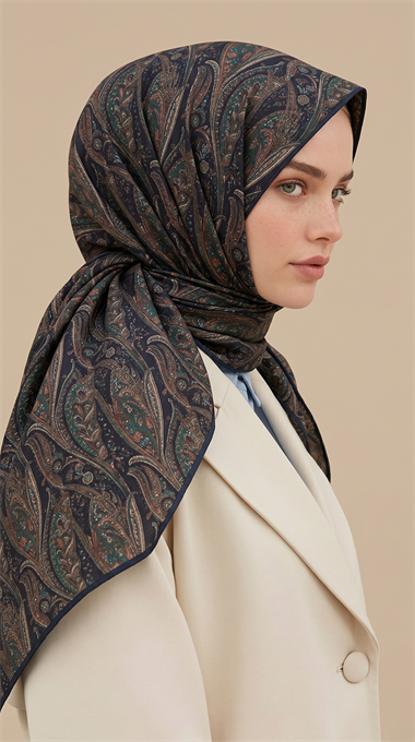 EFSUN DESENLİ 120*120 CM COTTON EŞARP - LACİVERT /  YEŞİL