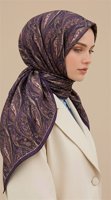 EFSUN DESENLİ 120*120 CM COTTON EŞARP -  MOR / KAHVERENGİ