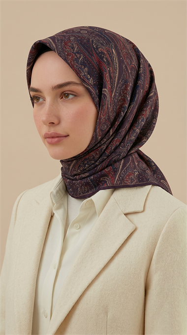 EFSUN DESENLİ 120*120 CM COTTON EŞARP - MOR / MÜRDÜM