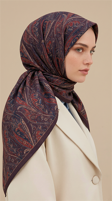 EFSUN DESENLİ 120*120 CM COTTON EŞARP - MOR / MÜRDÜM