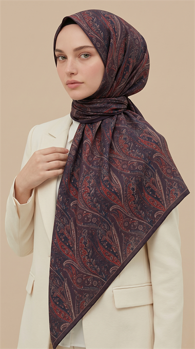 Karaca Eşarp ŞAL EŞARP EFSUN DESENLİ 120*120 CM COTTON EŞARP - MOR / MÜRDÜM