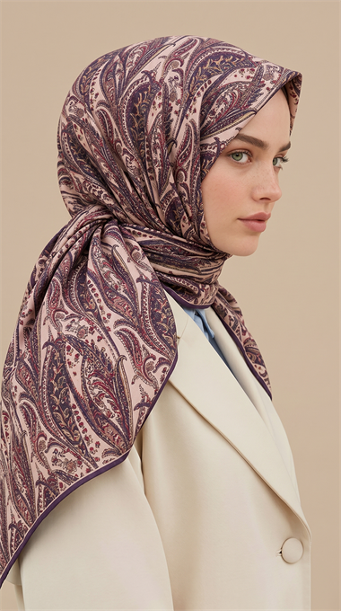 EFSUN DESENLİ 120*120 CM COTTON EŞARP - PEMBE / MOR