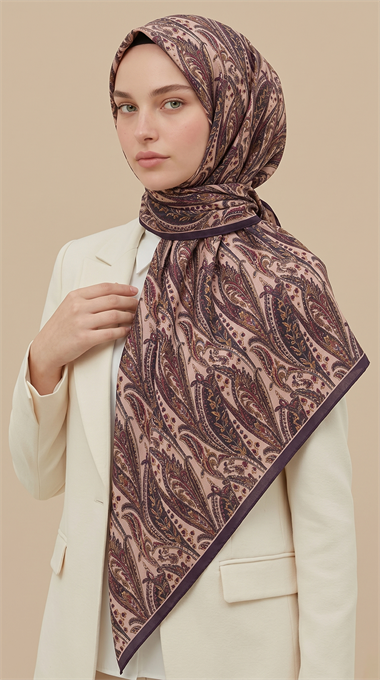 EFSUN DESENLİ 120*120 CM COTTON EŞARP - PEMBE / MOR