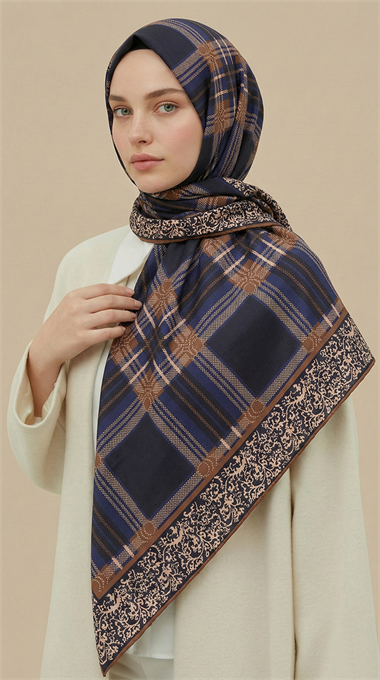 Karaca EşarpKOTON EŞARP EKOSE DESENLİ 100*1OO CM COTTON EŞARP - LACİVERT / KİREMİT 