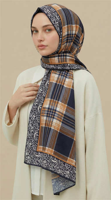 Karaca EşarpKOTON EŞARP EKOSE DESENLİ 100*1OO CM COTTON EŞARP  - SİYAH / TURUNCU