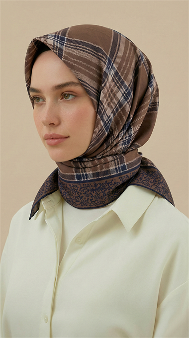 EKOSE DESENLİ 100*1OO CM COTTON EŞARP - SİYAH / ACI KAHVE 