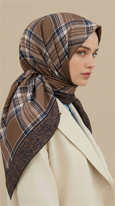 EKOSE DESENLİ 100*1OO CM COTTON EŞARP - SİYAH / ACI KAHVE 