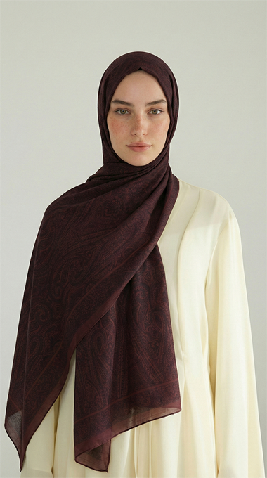 ELEGANT DESENLİ VUAL İPEK ŞAL -BORDO