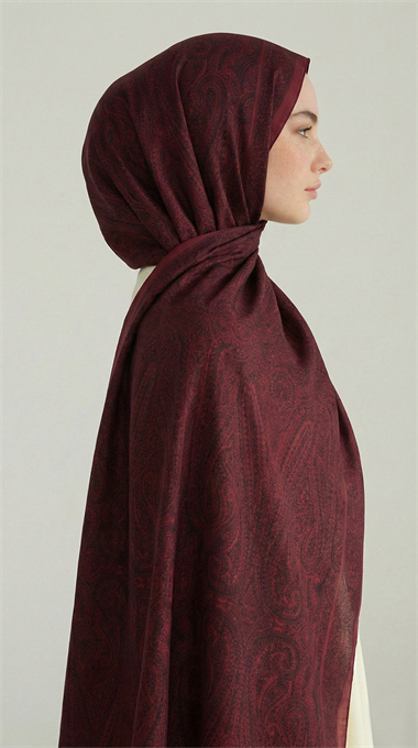 ELEGANT DESENLİ VUAL İPEK ŞAL -KIRMIZI