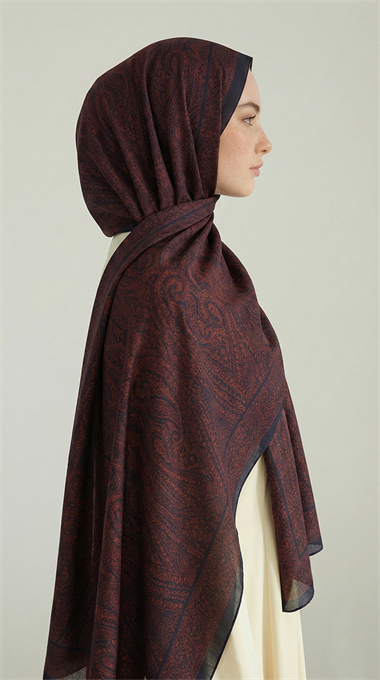 ELEGANT DESENLİ VUAL İPEK ŞAL -KIRMIZI / SİYAH