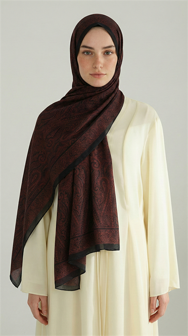 ELEGANT DESENLİ VUAL İPEK ŞAL -KIRMIZI / SİYAH