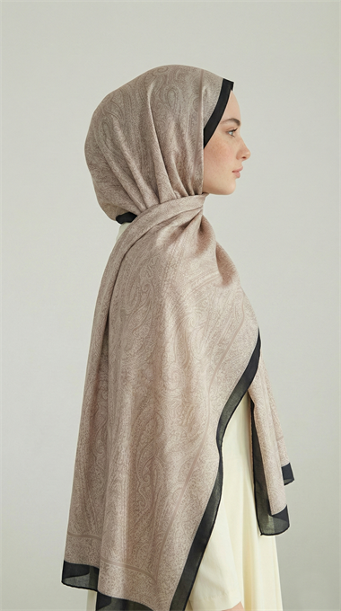ELEGANT DESENLİ VUAL İPEK ŞAL -KREM
