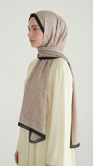 ELEGANT DESENLİ VUAL İPEK ŞAL -KREM