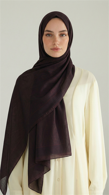 ELEGANT DESENLİ VUAL İPEK ŞAL -MOR