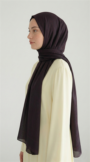 ELEGANT DESENLİ VUAL İPEK ŞAL -MOR