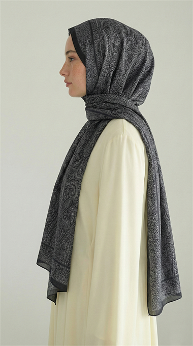ELEGANT DESENLİ VUAL İPEK ŞAL - SİYAH / BEYAZ