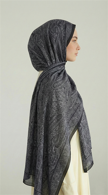 ELEGANT DESENLİ VUAL İPEK ŞAL - SİYAH / BEYAZ