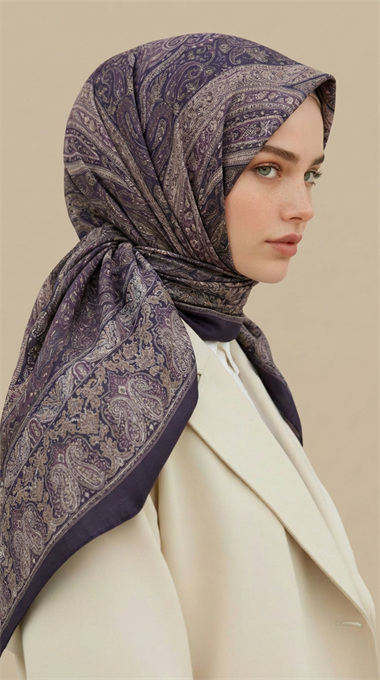 ETNİK DESEN 120 * 120 CM COTTON ŞAL EŞARP - LİLA / MOR