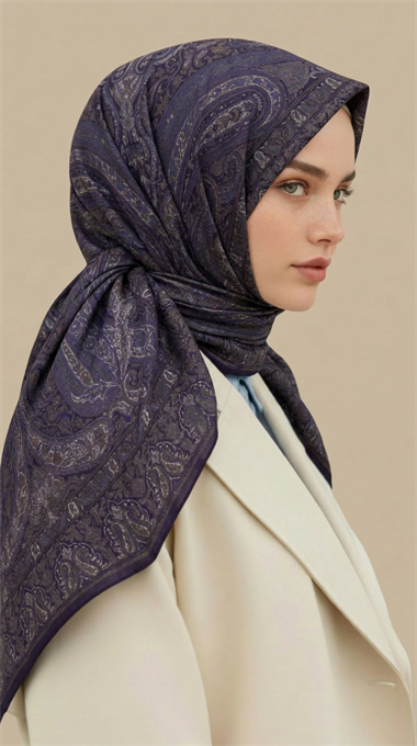 ETNİK DESEN 120 * 120 CM COTTON ŞAL EŞARP - LİLA / KREM
