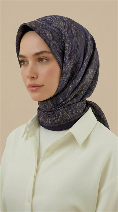 ETNİK DESEN 120 * 120 CM COTTON ŞAL EŞARP - LİLA / KREM