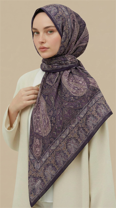 ETNİK DESEN 120 * 120 CM COTTON ŞAL EŞARP - LİLA / MOR