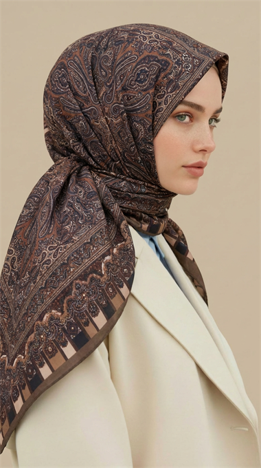 ETNİK DESEN 120 CM COTTON ŞAL EŞARP - BEJ