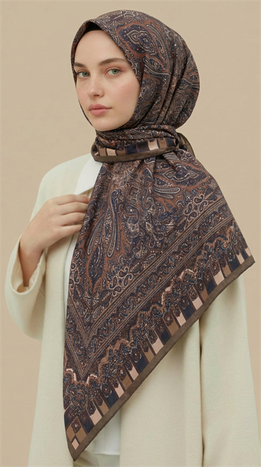 ETNİK DESEN 120 CM COTTON ŞAL EŞARP - BEJ