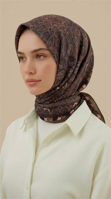 ETNİK DESEN 120 CM COTTON ŞAL EŞARP - BEJ