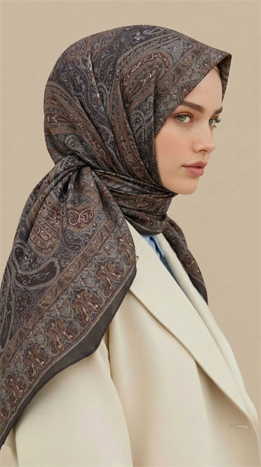 ETNİK DESEN 120 CM COTTON ŞAL EŞARP - GRİ/ HAKİ 
