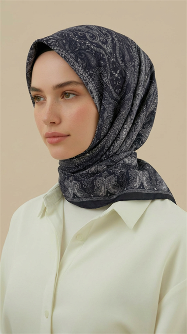 ETNİK DESEN 120 CM COTTON ŞAL EŞARP - GRİ / SİYAH 