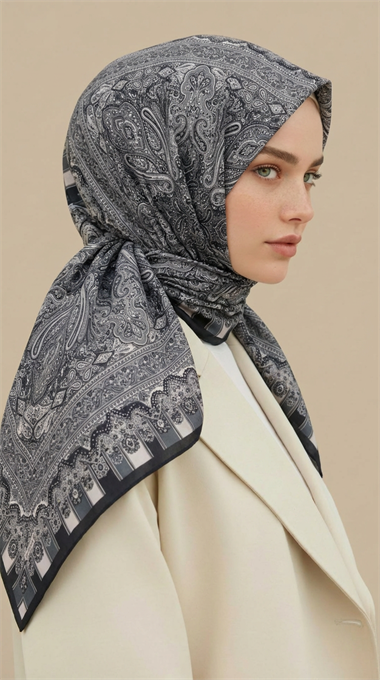 ETNİK DESEN 120 CM COTTON ŞAL EŞARP - GRİ