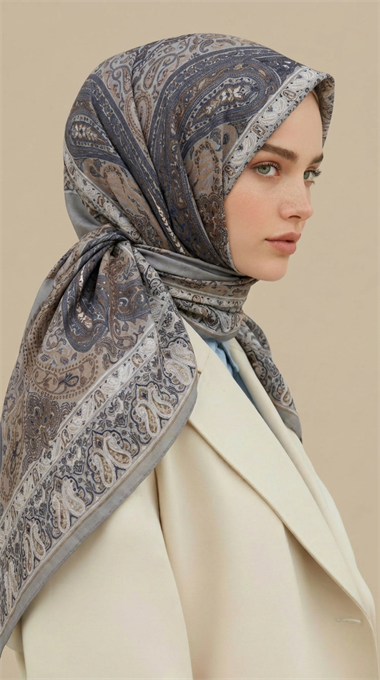 ETNİK DESEN 120 CM COTTON ŞAL EŞARP - GRİ / BEJ