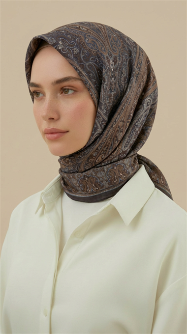 ETNİK DESEN 120 CM COTTON ŞAL EŞARP - GRİ/ HAKİ 