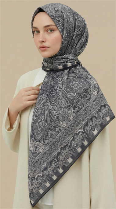 ETNİK DESEN 120 CM COTTON ŞAL EŞARP - GRİ