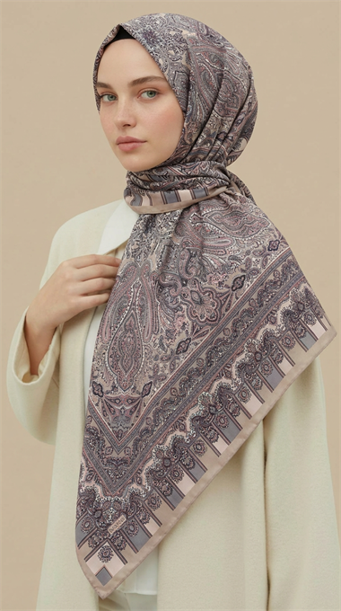 ETNİK DESEN 120 CM COTTON ŞAL EŞARP - KREM TOZ PEMBE