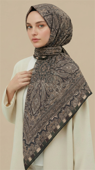 ETNİK DESEN 120 CM COTTON ŞAL EŞARP - HAKİ
