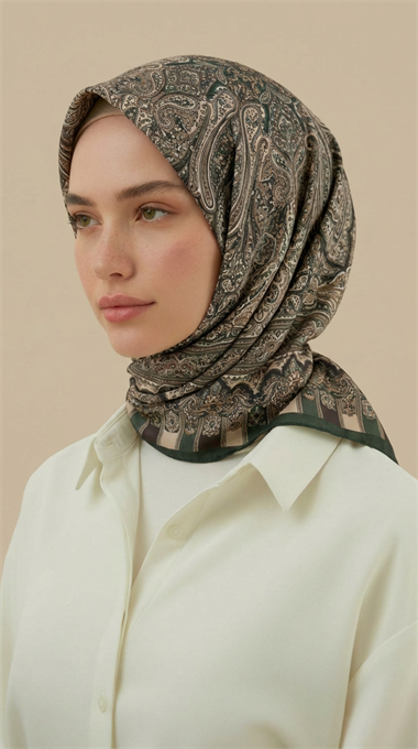 ETNİK DESEN 120 CM COTTON ŞAL EŞARP - HAKİ