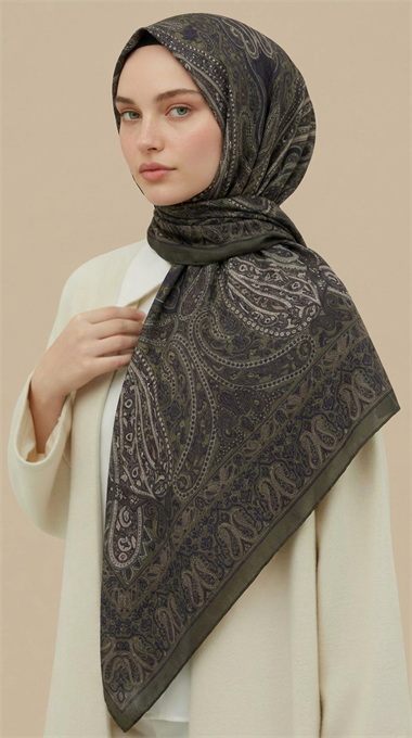 ETNİK DESEN 120 CM COTTON ŞAL EŞARP - HAKİ