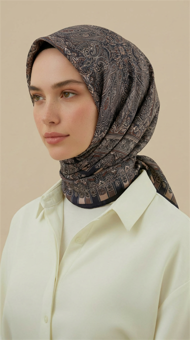 ETNİK DESEN 120 CM COTTON ŞAL EŞARP - KAHVERENGİ / LACİVERT