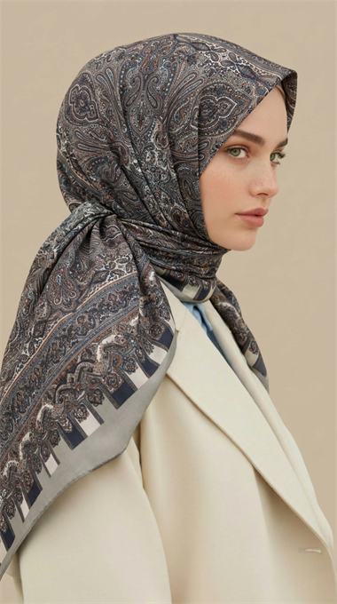 ETNİK DESEN 120 CM COTTON ŞAL EŞARP - KREM / GRİ
